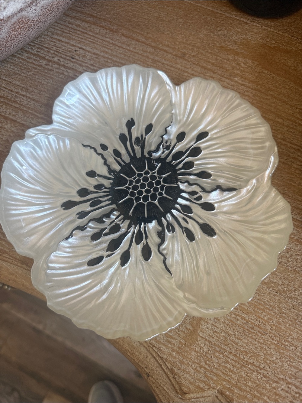 Beautiful Pearl Colored Plate With Hand painted Black Flower